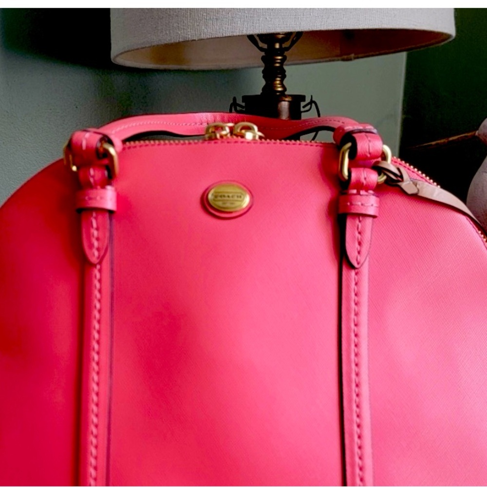 Coach Peyton Satchel Pink Saffiano Leather Domed Satchel #F25671